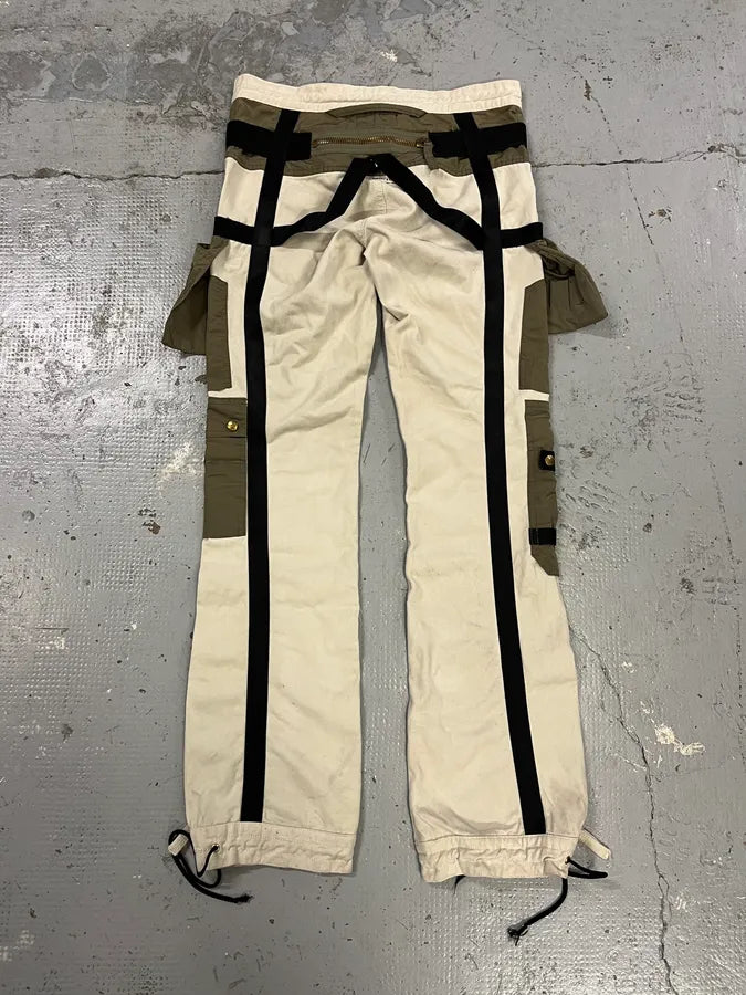 AW2003 Jean Paul Gaultier Bondage Beige Cargo Parachute Pants temOzTl 9