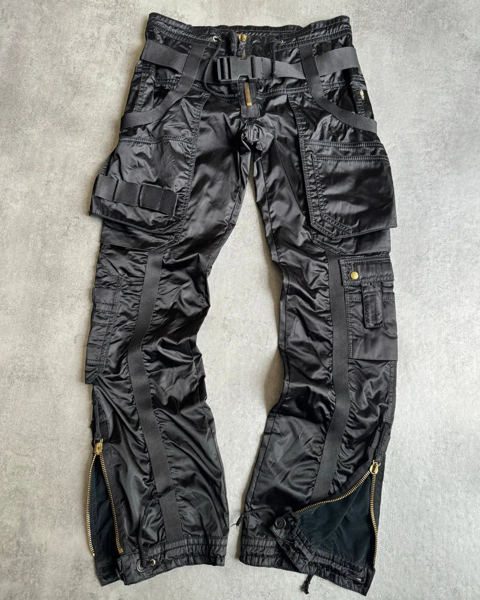 AW2003 Jean Paul Gaultier Bondage Black Cargo Parachute Nylon Pants CiITJqU 0