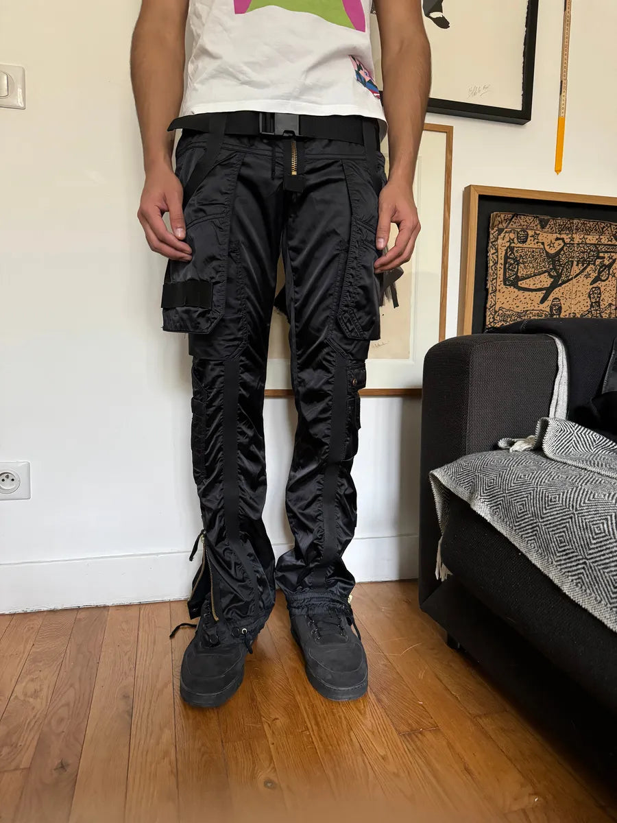 AW2003 Jean Paul Gaultier Bondage Black Cargo Parachute Nylon Pants CiITJqU 1