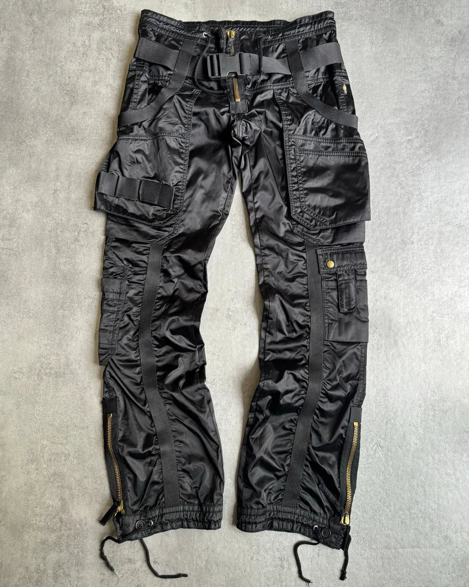 AW2003 Jean Paul Gaultier Bondage Black Cargo Parachute Nylon Pants CiITJqU 12