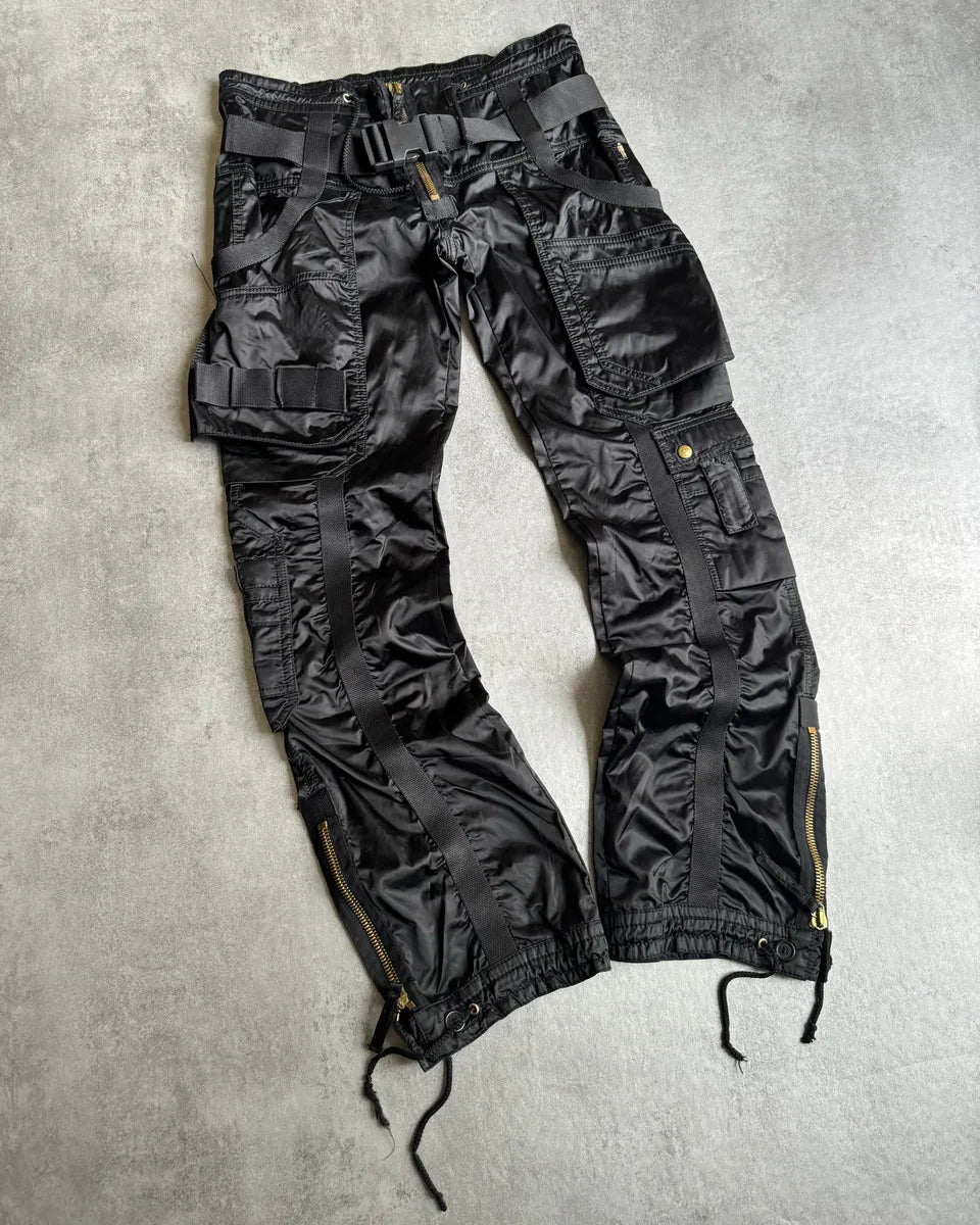 AW2003 Jean Paul Gaultier Bondage Black Cargo Parachute Nylon Pants CiITJqU 13