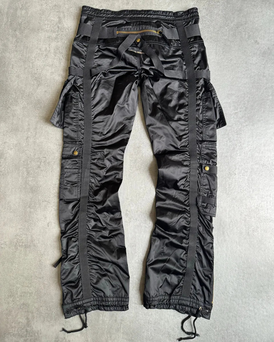 AW2003 Jean Paul Gaultier Bondage Black Cargo Parachute Nylon Pants CiITJqU 2