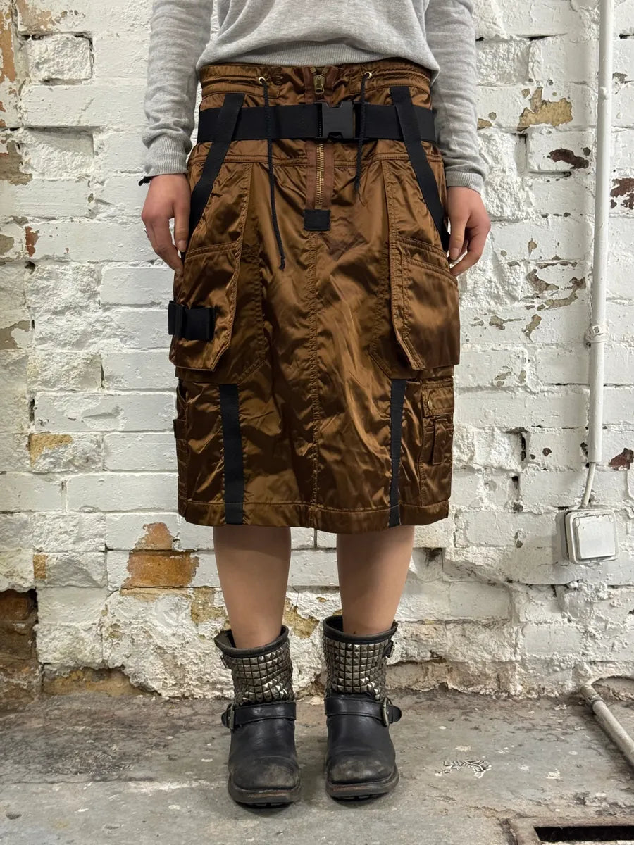 AW2003 Jean Paul Gaultier Bondage Parachute Brown Skirt OYjLWhN 0
