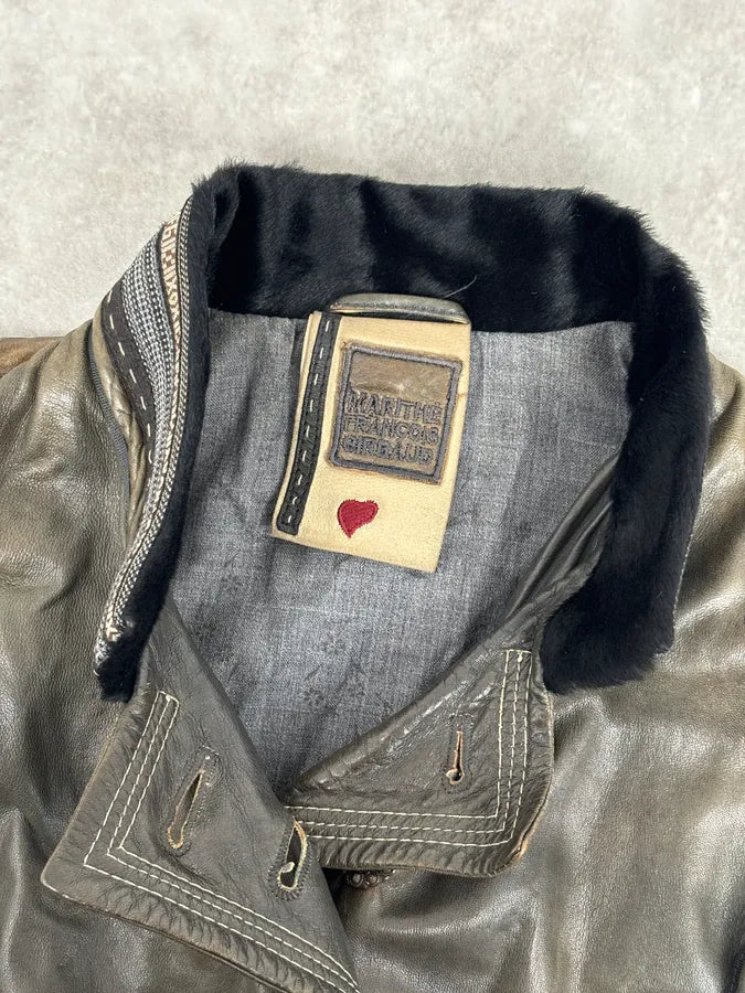 AW2003 Marithé + François Girbaud Grey Eroded Buttoned Asymmetrical Leather Jacket OInzVVj 7