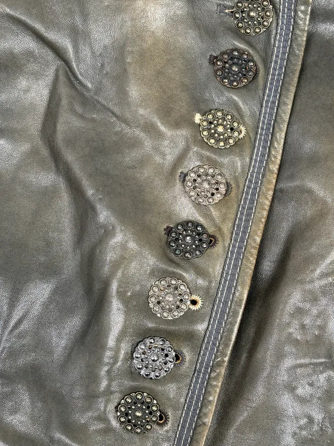 AW2003 Marithé + François Girbaud Grey Eroded Buttoned Asymmetrical Leather Jacket OInzVVj 8