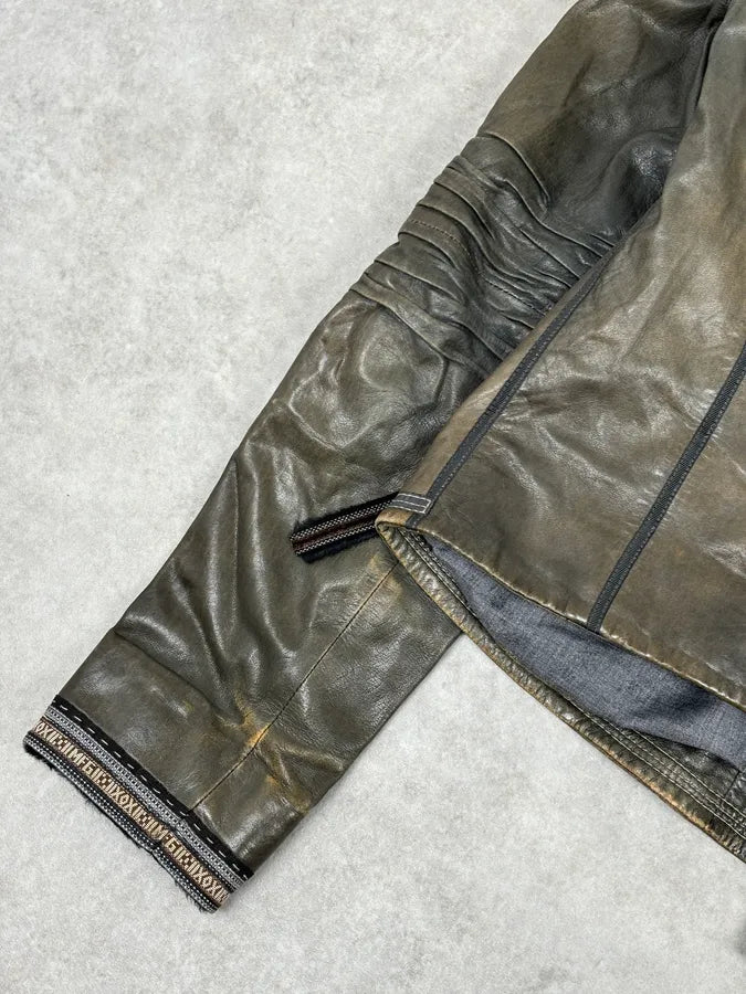 AW2003 Marithé + François Girbaud Grey Eroded Buttoned Asymmetrical Leather Jacket OInzVVj 10