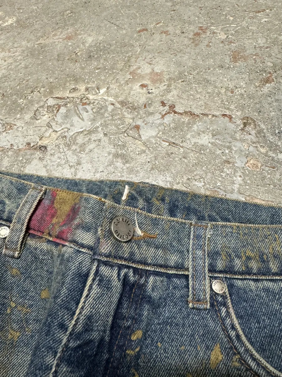 AW2003 Roberto Caballi Painted Flowers Art Blue Faded Denim Jeans (S) 6