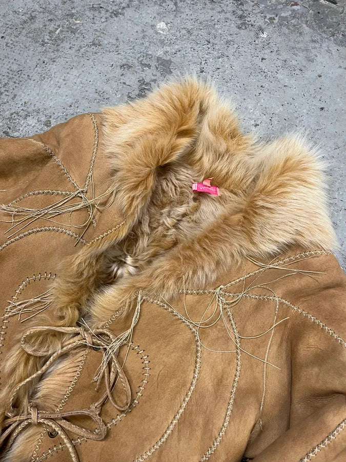 AW2003 Roberto Cavalli Beige Leather Hearts Shearling Jacket HkrZMjQ 3