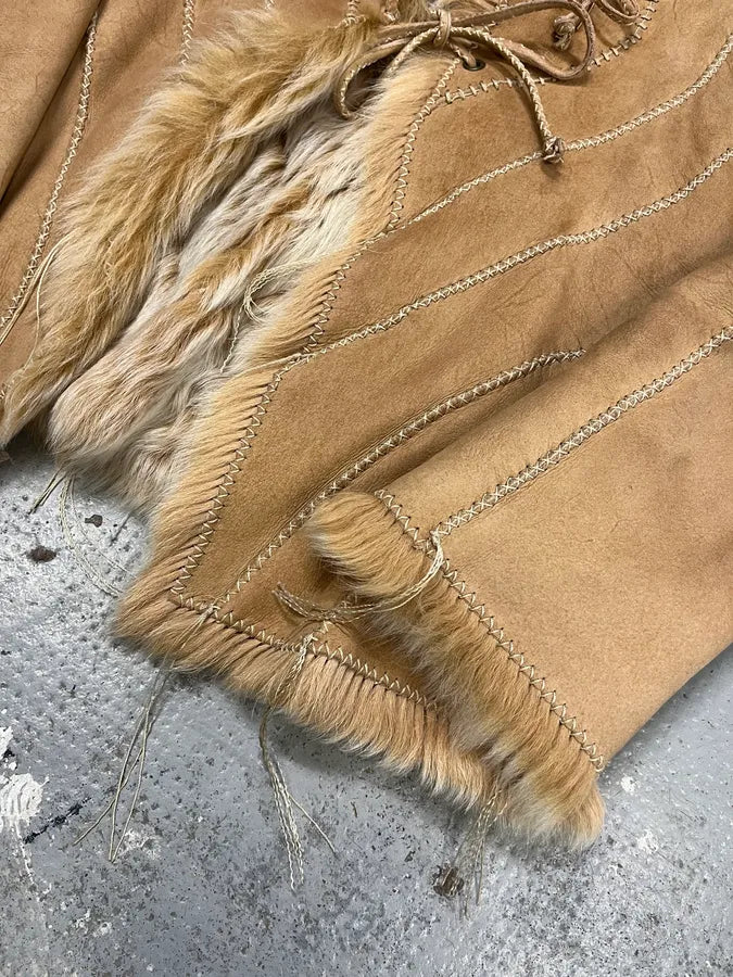 AW2003 Roberto Cavalli Beige Leather Hearts Shearling Jacket HkrZMjQ 5