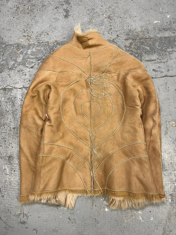 AW2003 Roberto Cavalli Beige Leather Hearts Shearling Jacket HkrZMjQ 6