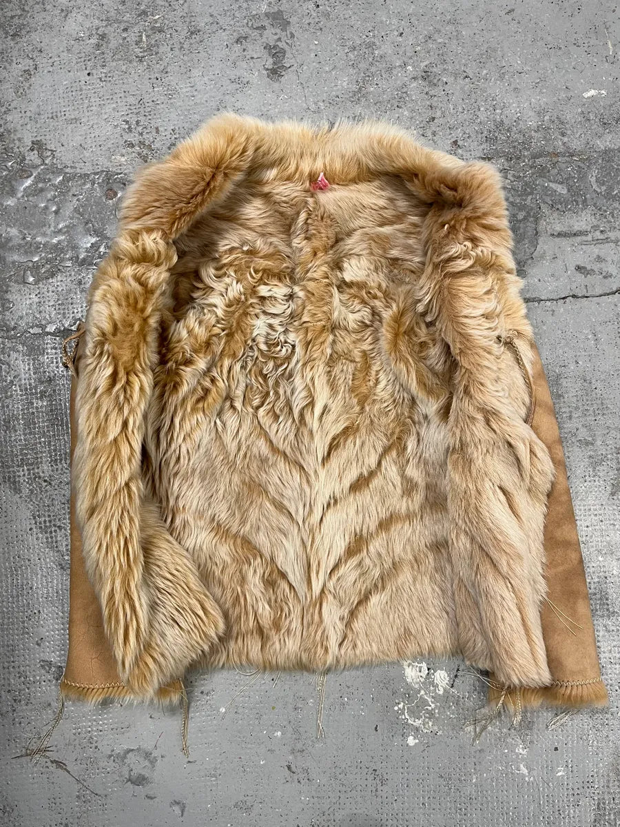 AW2003 Roberto Cavalli Beige Leather Hearts Shearling Jacket HkrZMjQ 7