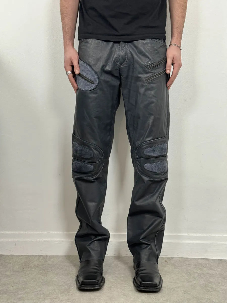 AW2003 Roberto Cavalli Biker Navy Padded Leather Pants vqarhkt 0