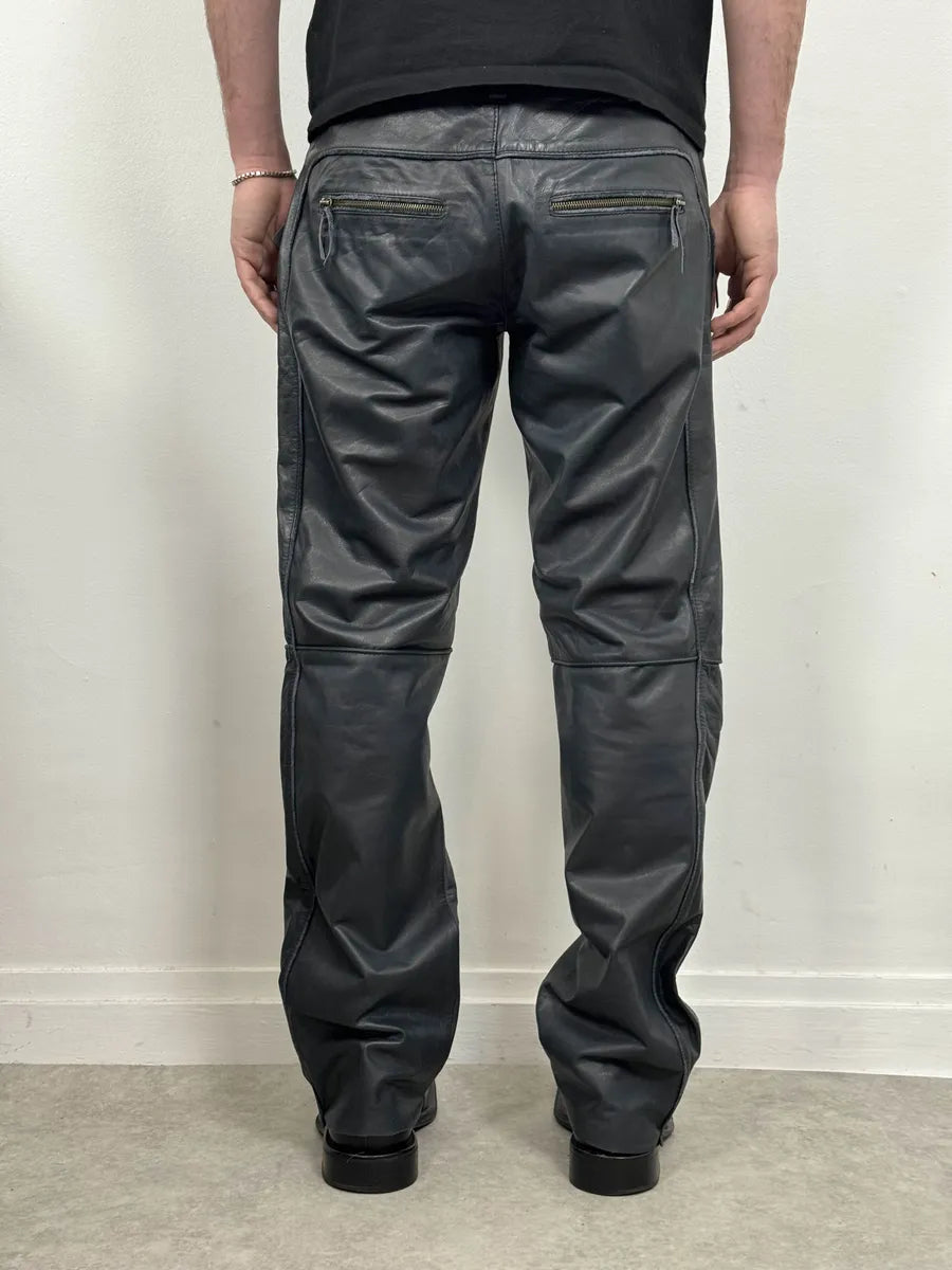 AW2003 Roberto Cavalli Biker Navy Padded Leather Pants vqarhkt 1