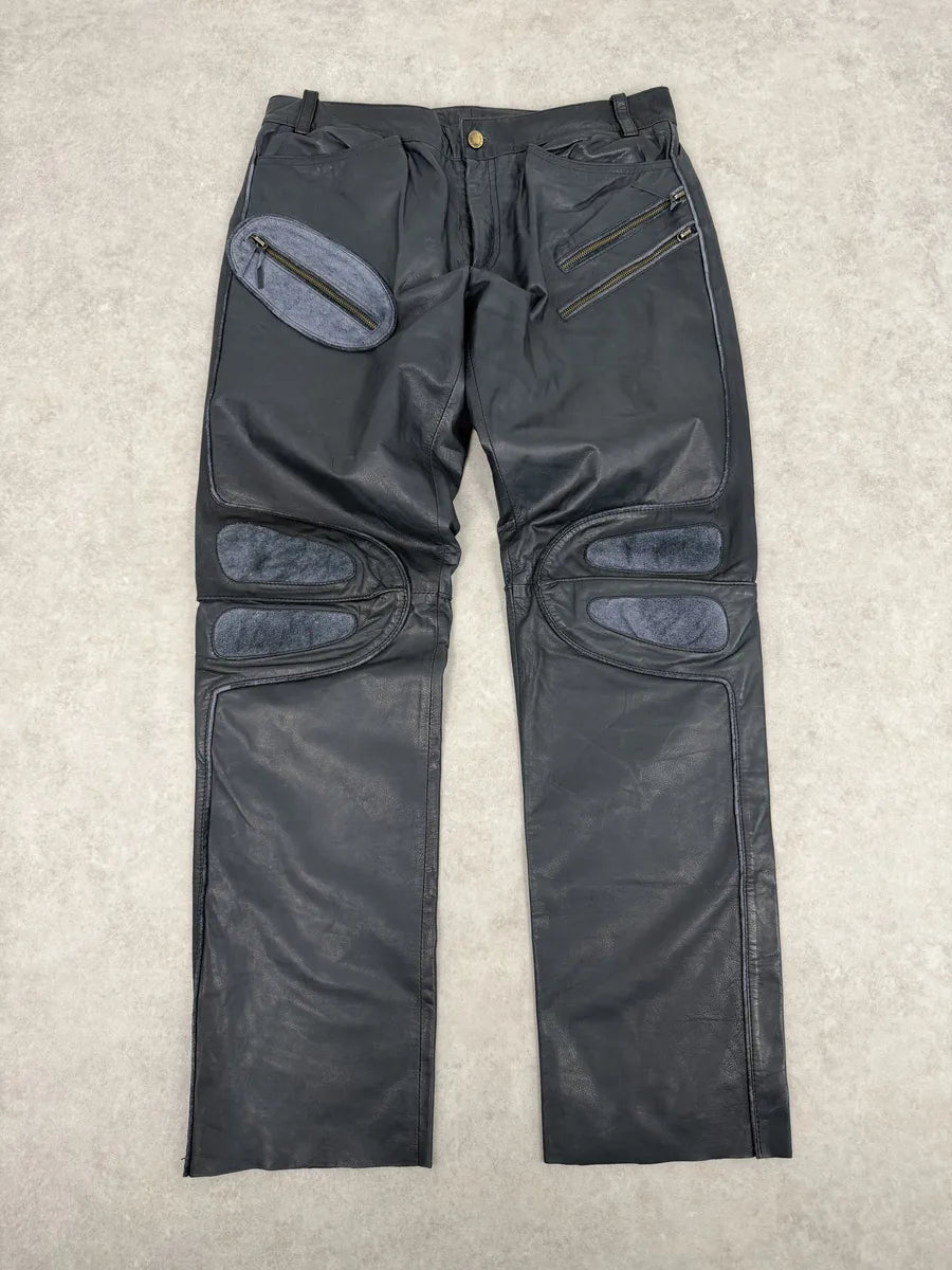 AW2003 Roberto Cavalli Biker Navy Padded Leather Pants vqarhkt 2