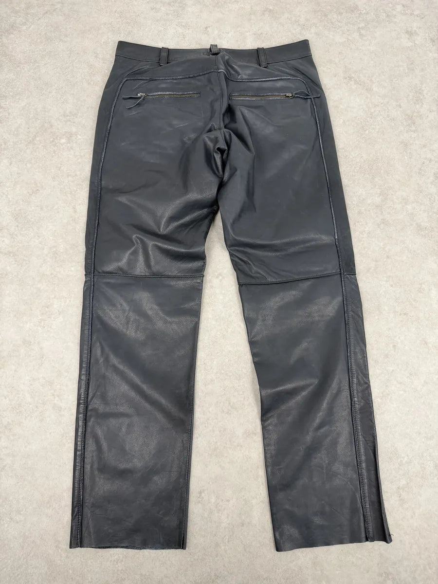 AW2003 Roberto Cavalli Biker Navy Padded Leather Pants vqarhkt 3