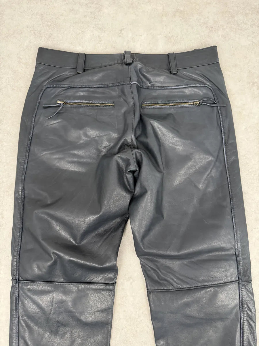 AW2003 Roberto Cavalli Biker Navy Padded Leather Pants vqarhkt 4