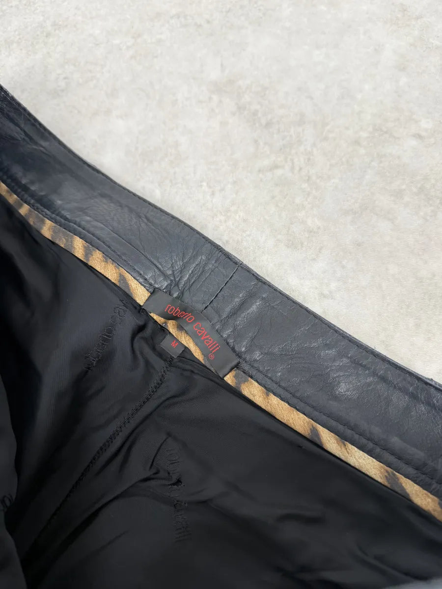 AW2003 Roberto Cavalli Biker Navy Padded Leather Pants vqarhkt 7