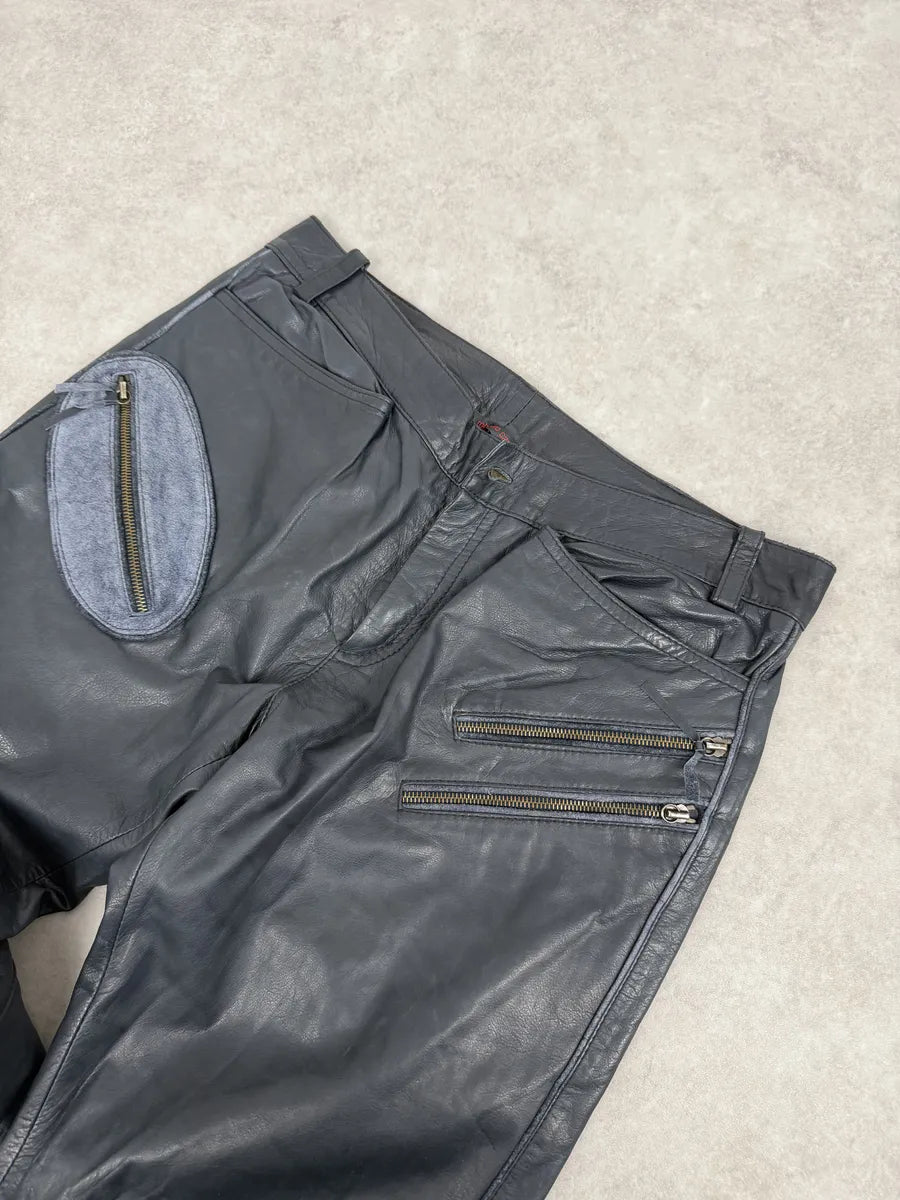 AW2003 Roberto Cavalli Biker Navy Padded Leather Pants vqarhkt 8