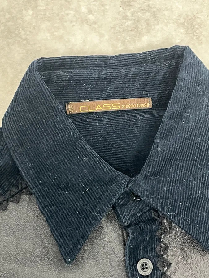 AW2003 Roberto Cavalli Black Velvet & Leather Shirt iDnRatZ 8