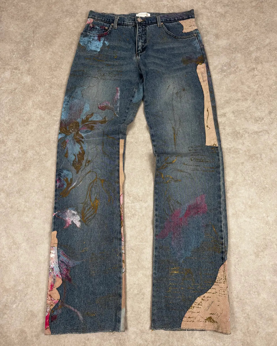 AW2003 Roberto Cavalli Blue Abstract Embroidered Denim Jeans XoTqXWW 0
