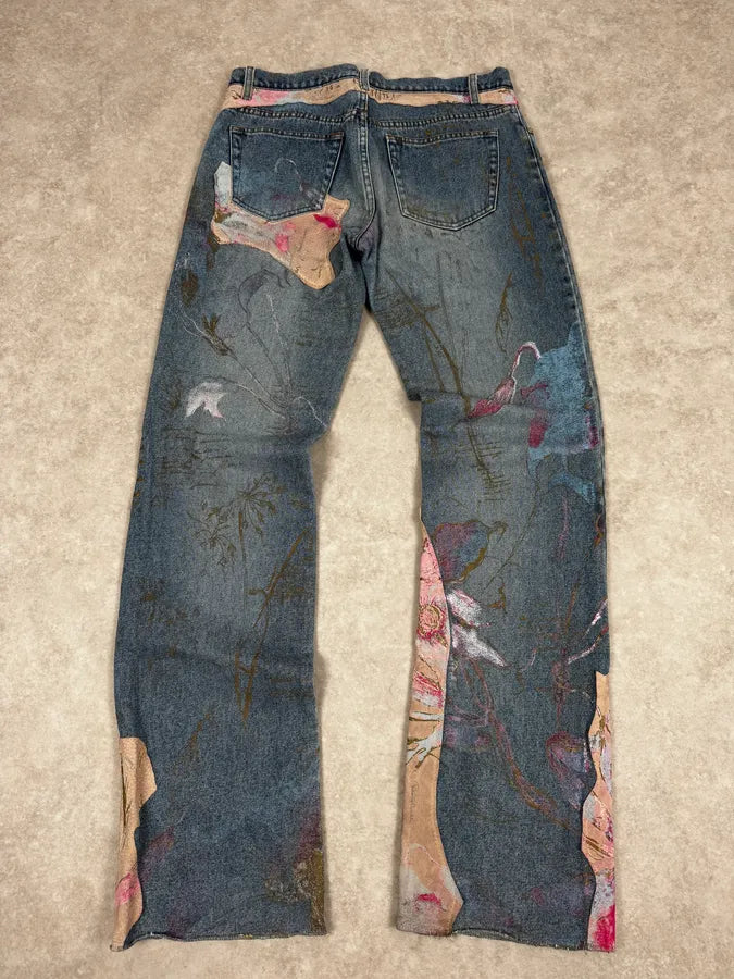 AW2003 Roberto Cavalli Blue Abstract Embroidered Denim Jeans XoTqXWW 3