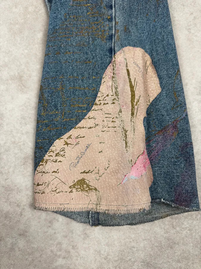 AW2003 Roberto Cavalli Blue Abstract Embroidered Denim Jeans XoTqXWW 9