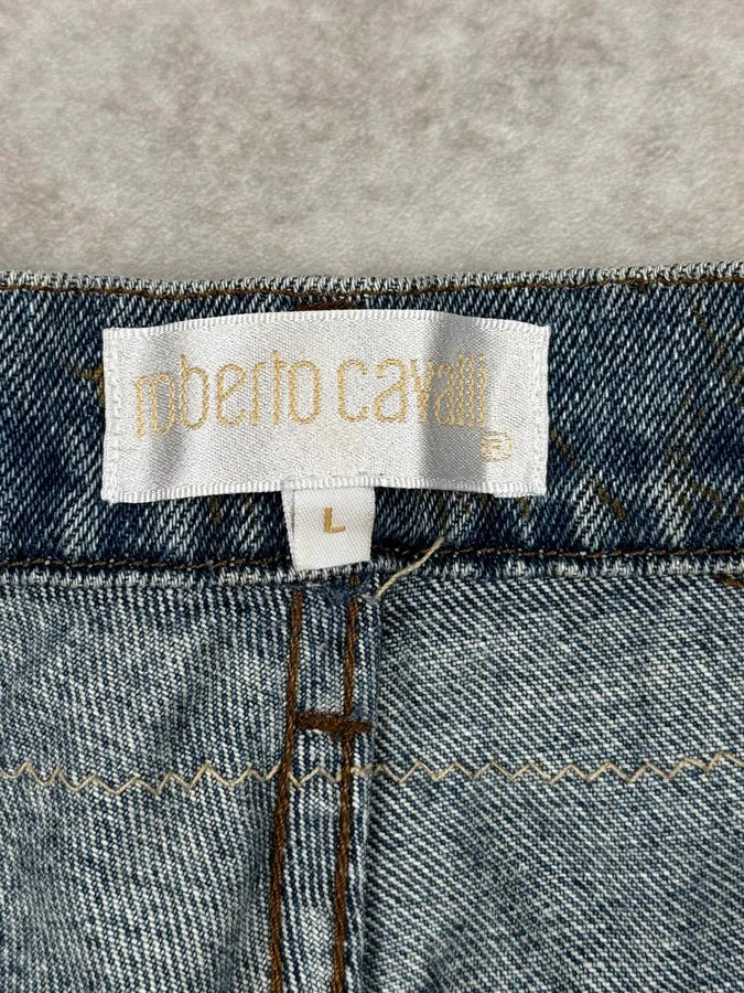 AW2003 Roberto Cavalli Blue Abstract Embroidered Denim Jeans XoTqXWW 11