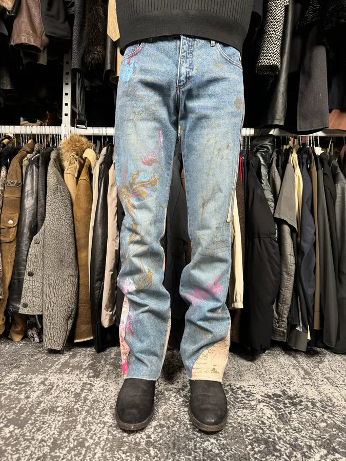 AW2003 Roberto Cavalli Blue Abstract Embroidered Denim Jeans XoTqXWW 1