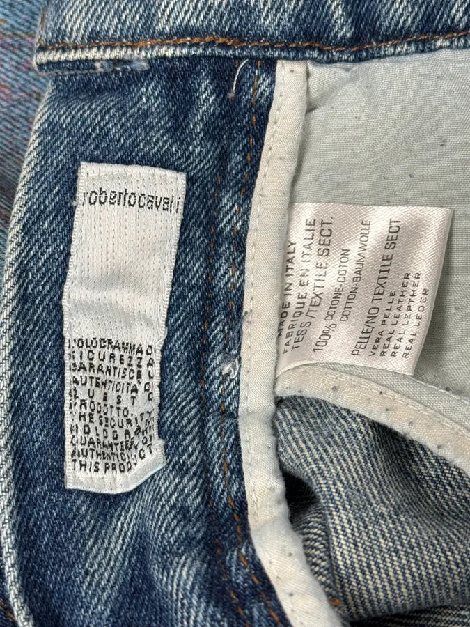 AW2003 Roberto Cavalli Blue Abstract Embroidered Denim Jeans XoTqXWW 12