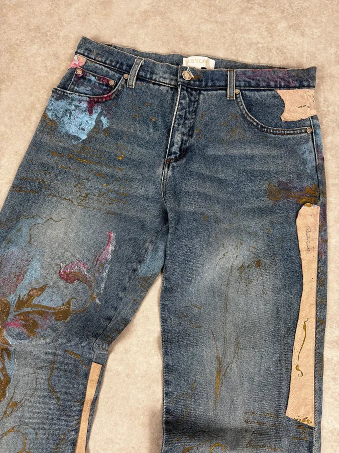 AW2003 Roberto Cavalli Blue Abstract Embroidered Denim Jeans XoTqXWW 4