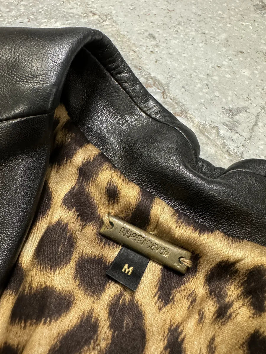 AW2003 Roberto Cavalli Flowers Black Perfored Leather Jacket CuvaTko 9