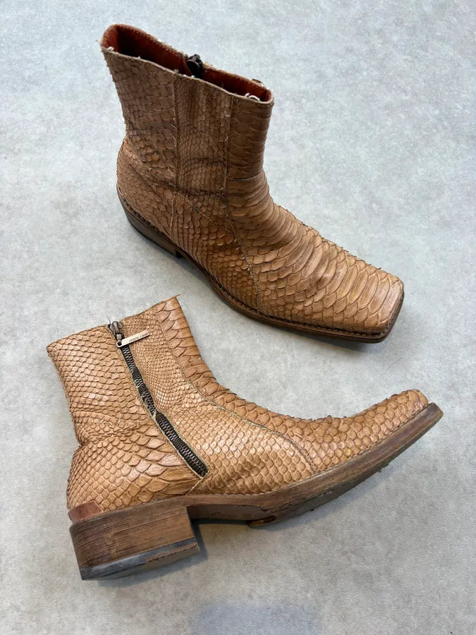 AW2003 Roberto Cavalli Tan Python Leather Chelsea Boots ZOAhwdR 5