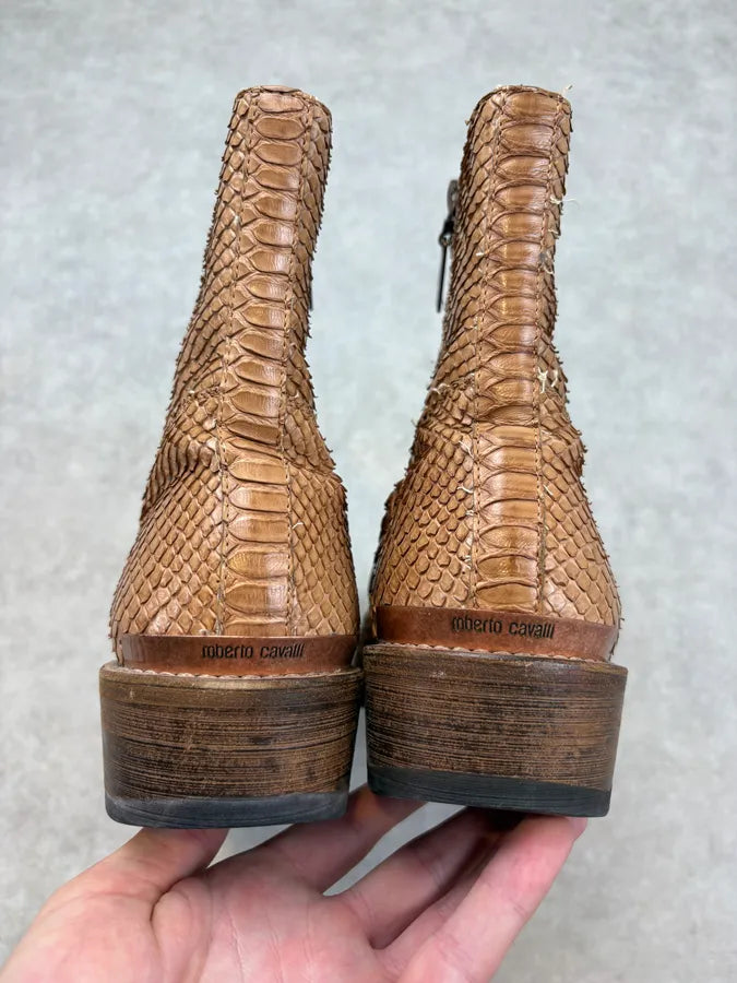 AW2003 Roberto Cavalli Tan Python Leather Chelsea Boots ZOAhwdR 6
