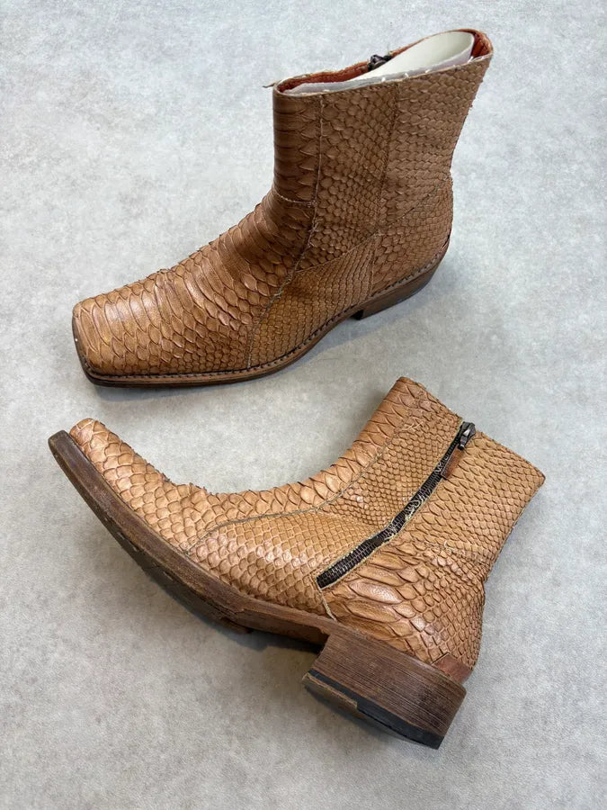 AW2003 Roberto Cavalli Tan Python Leather Chelsea Boots ZOAhwdR 4