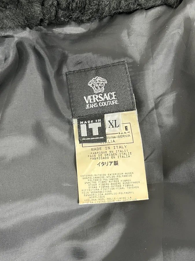 AW2003 Versace Black Fur Zip Hood Aviator Bomber Jacket tcBeFBI 11