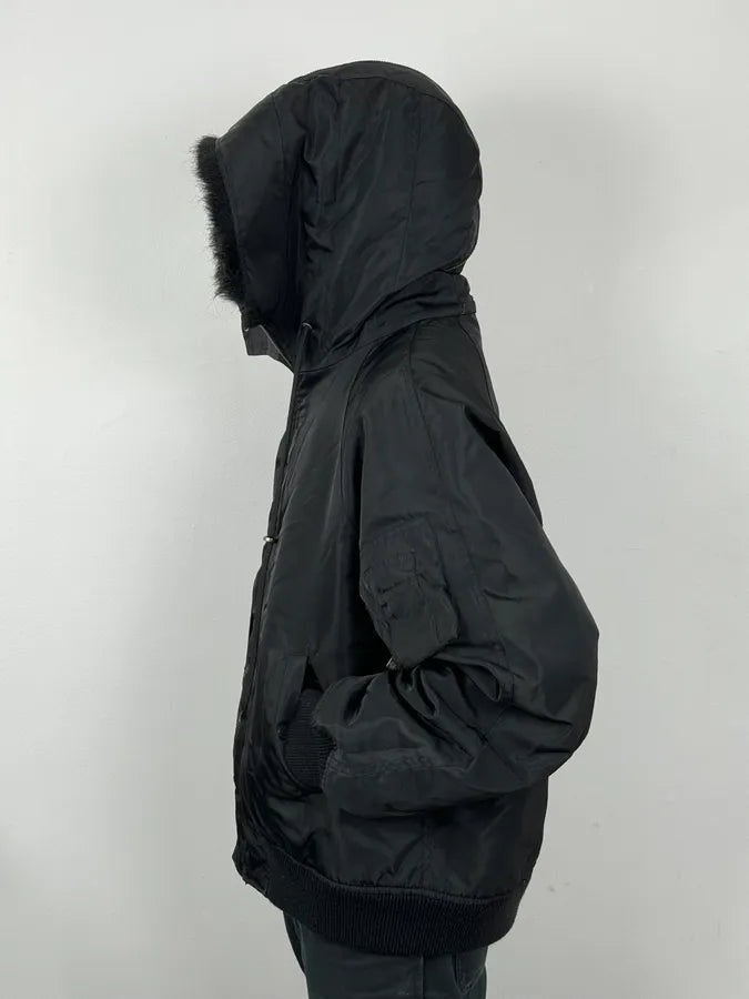 AW2003 Versace Black Fur Zip Hood Aviator Bomber Jacket tcBeFBI 3