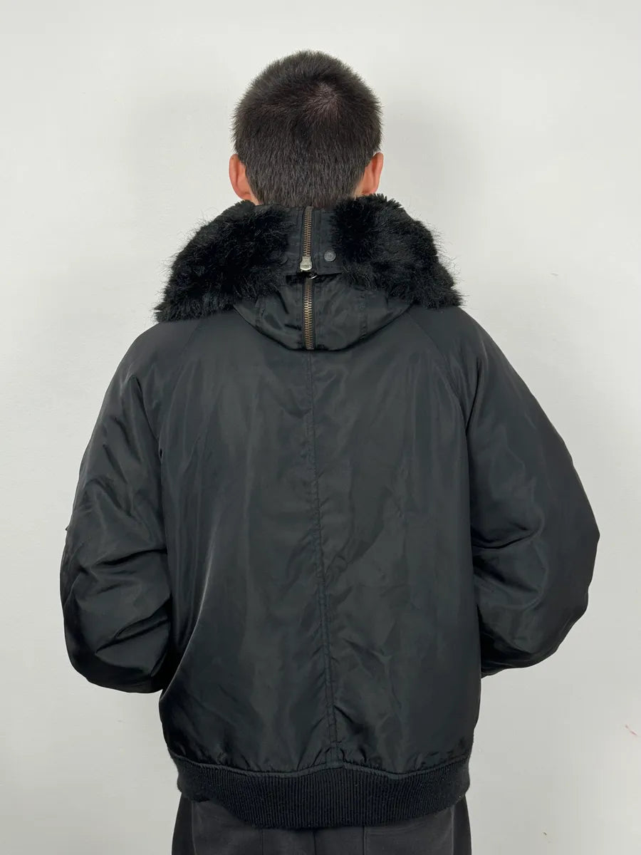AW2003 Versace Black Hooded Faux Fur Aviator Bomber Jacket GvEwafF 2