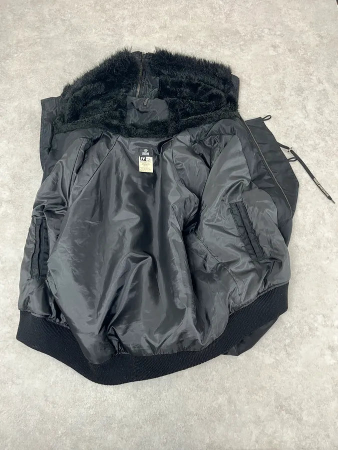 AW2003 Versace Black Hooded Faux Fur Aviator Bomber Jacket GvEwafF 7
