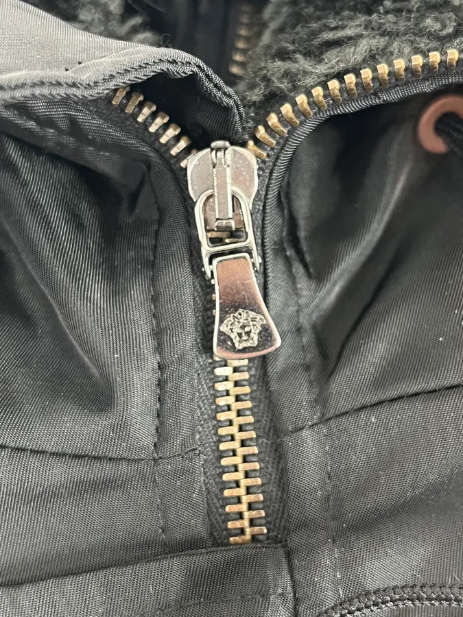 AW2003 Versace Black Hooded Faux Fur Aviator Bomber Jacket GvEwafF 8