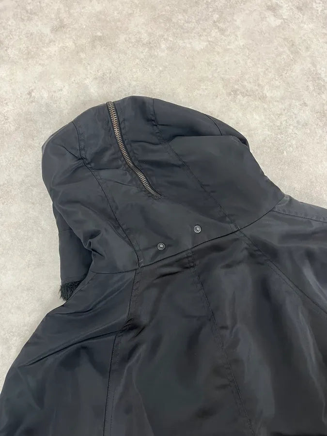 AW2003 Versace Black Hooded Faux Fur Aviator Bomber Jacket GvEwafF 6