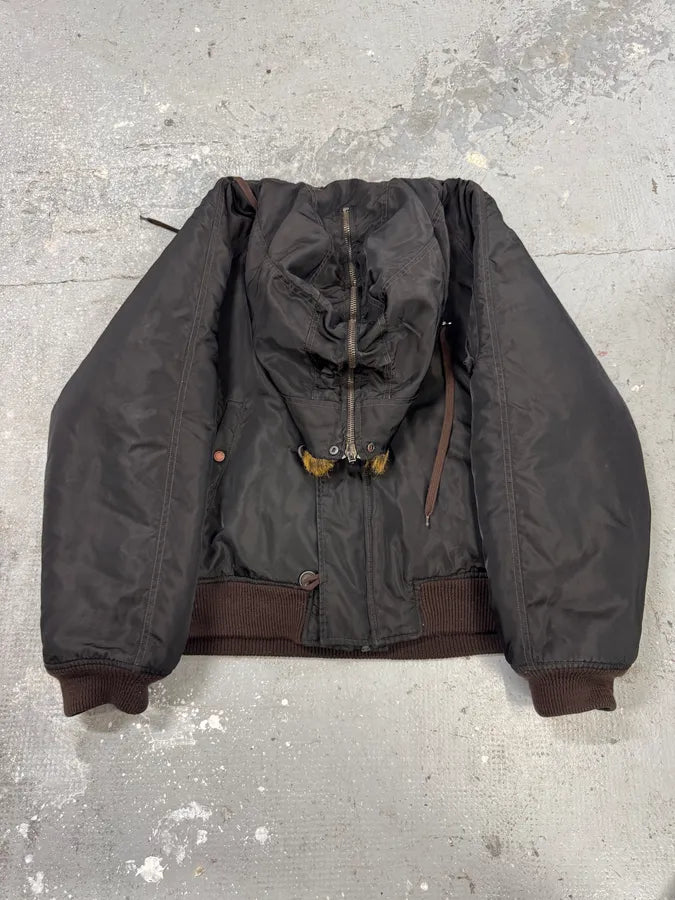 AW2003 Versace Black Zip Fur Hood Bomber Jacket (L) 2