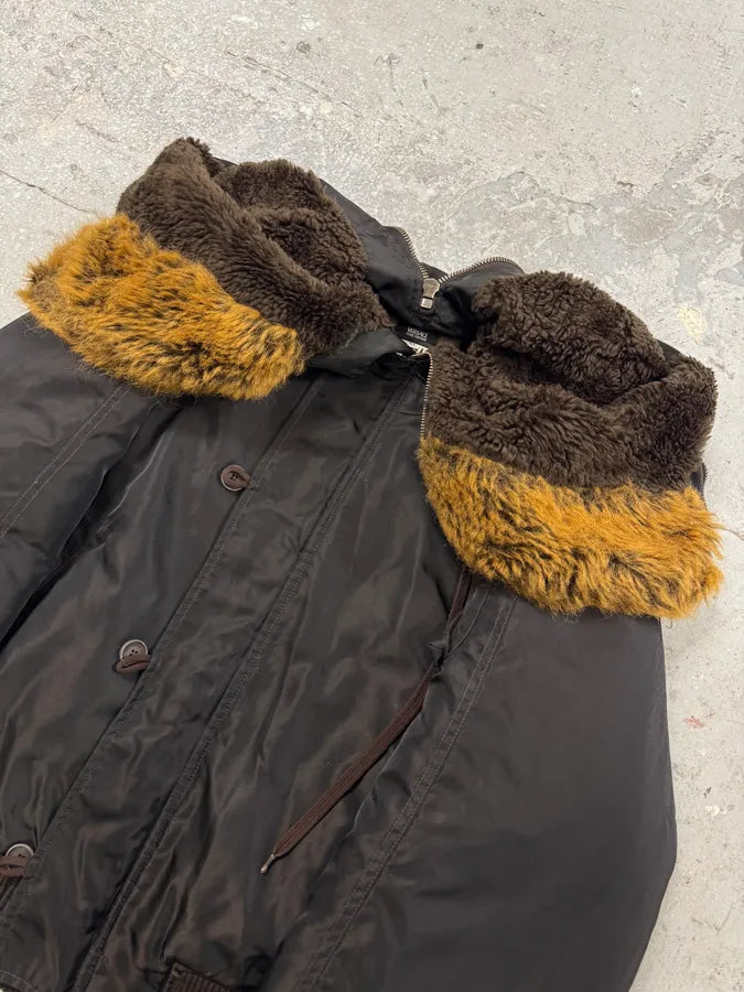 AW2003 Versace Black Zip Fur Hood Bomber Jacket (L) 3