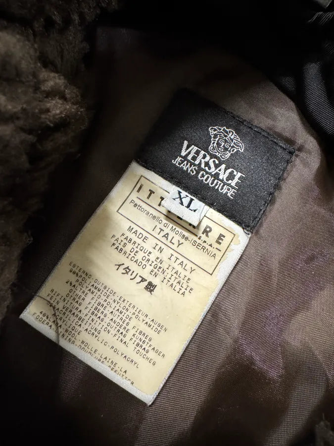 AW2003 Versace Black Zip Fur Hood Bomber Jacket (L) 6