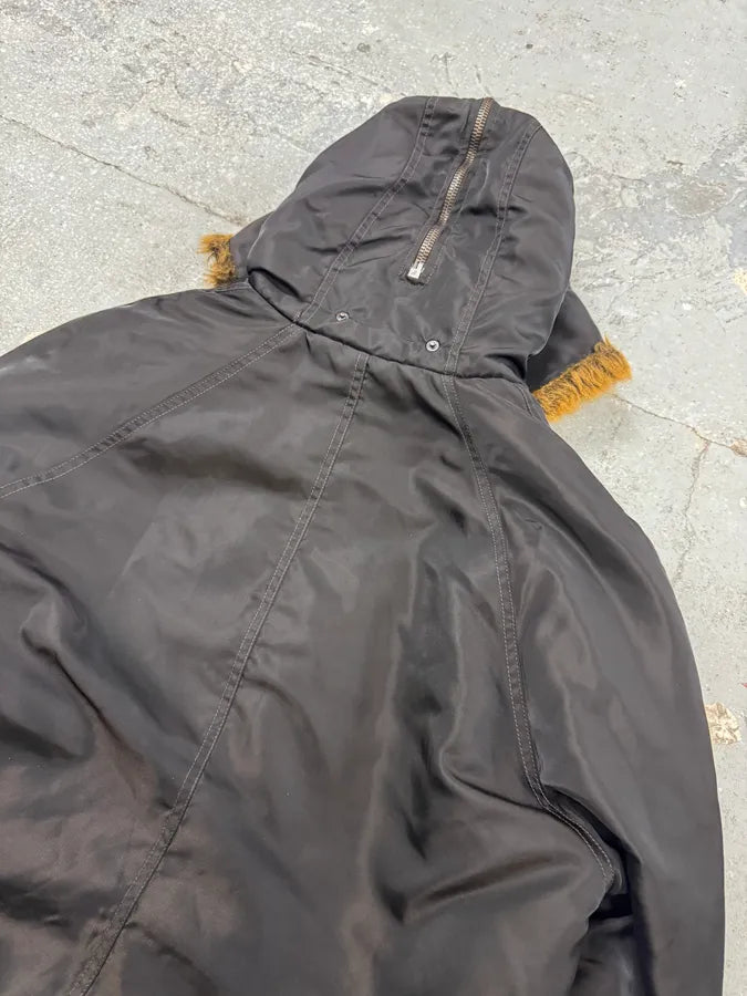 AW2003 Versace Black Zip Fur Hood Bomber Jacket (L) 7