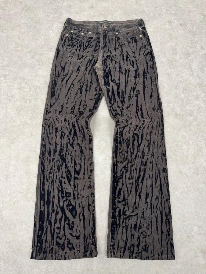 AW2003 Versace Dark Green & Black Blood Effect Velvet Pants yNHrDMK 0