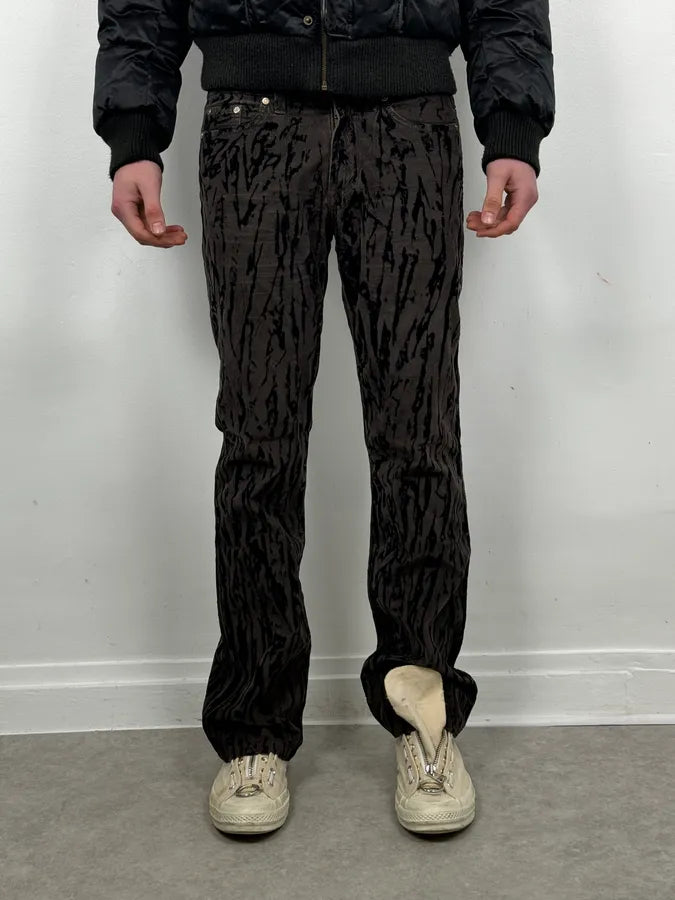 AW2003 Versace Dark Green & Black Blood Effect Velvet Pants yNHrDMK 1