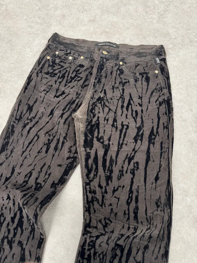 AW2003 Versace Dark Green & Black Blood Effect Velvet Pants yNHrDMK 2