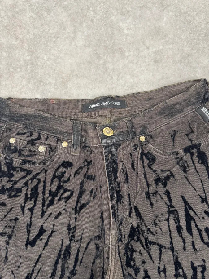 AW2003 Versace Dark Green & Black Blood Effect Velvet Pants yNHrDMK 6