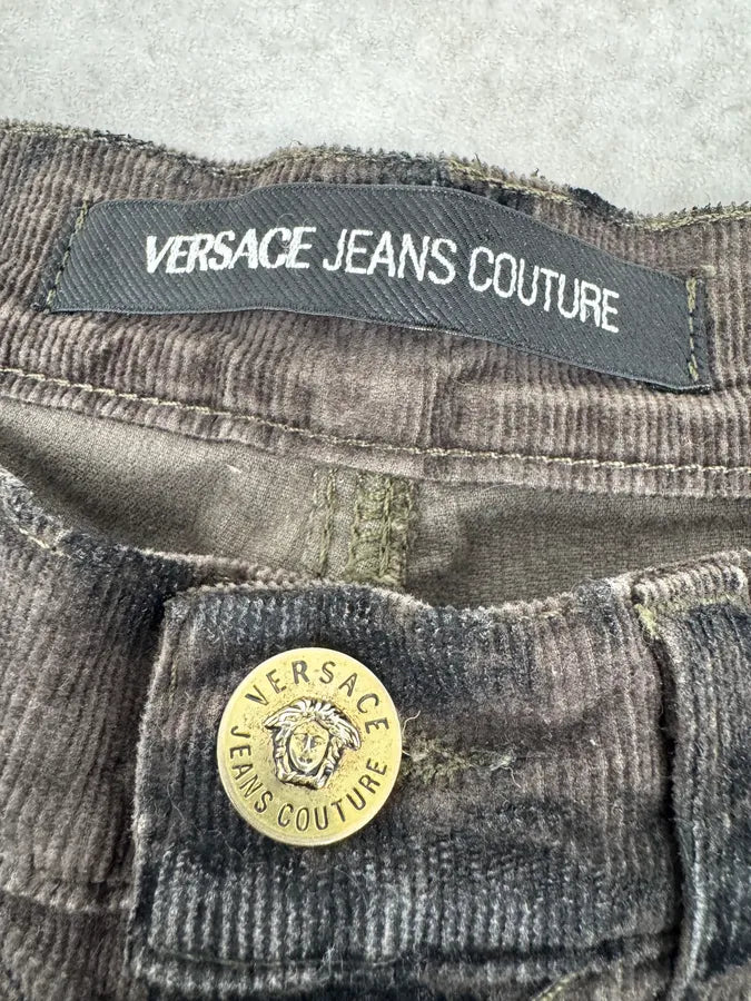 AW2003 Versace Dark Green & Black Blood Effect Velvet Pants yNHrDMK 7