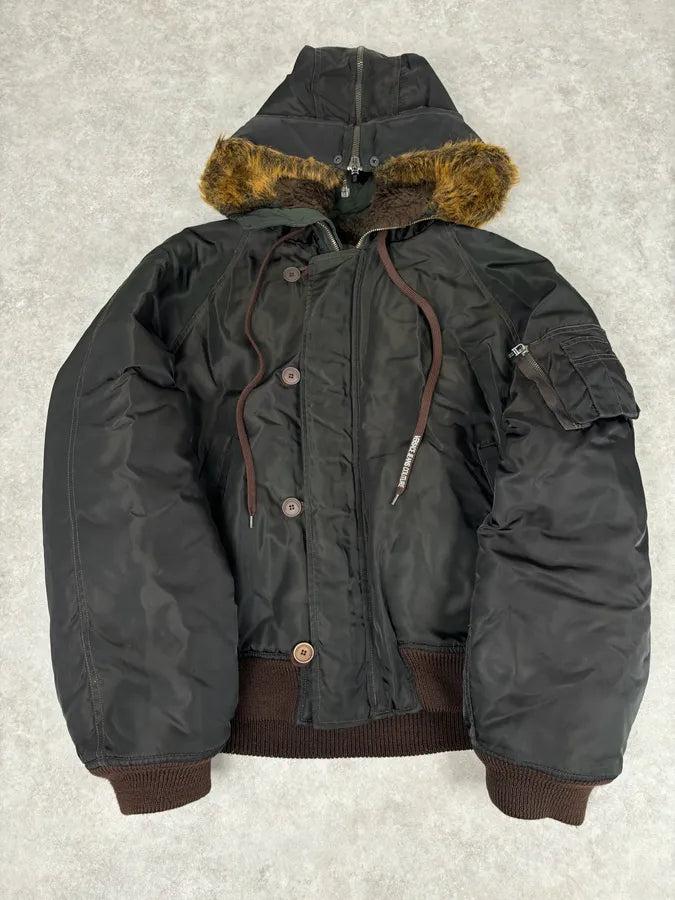 AW2003 Versace Dark Green Hooded Faux Fur Aviator Bomber Jacket GvEwafF 0